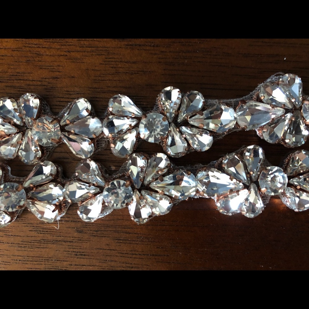 Rose Gold Rhinestone Accent Sash with Ribbon Tie